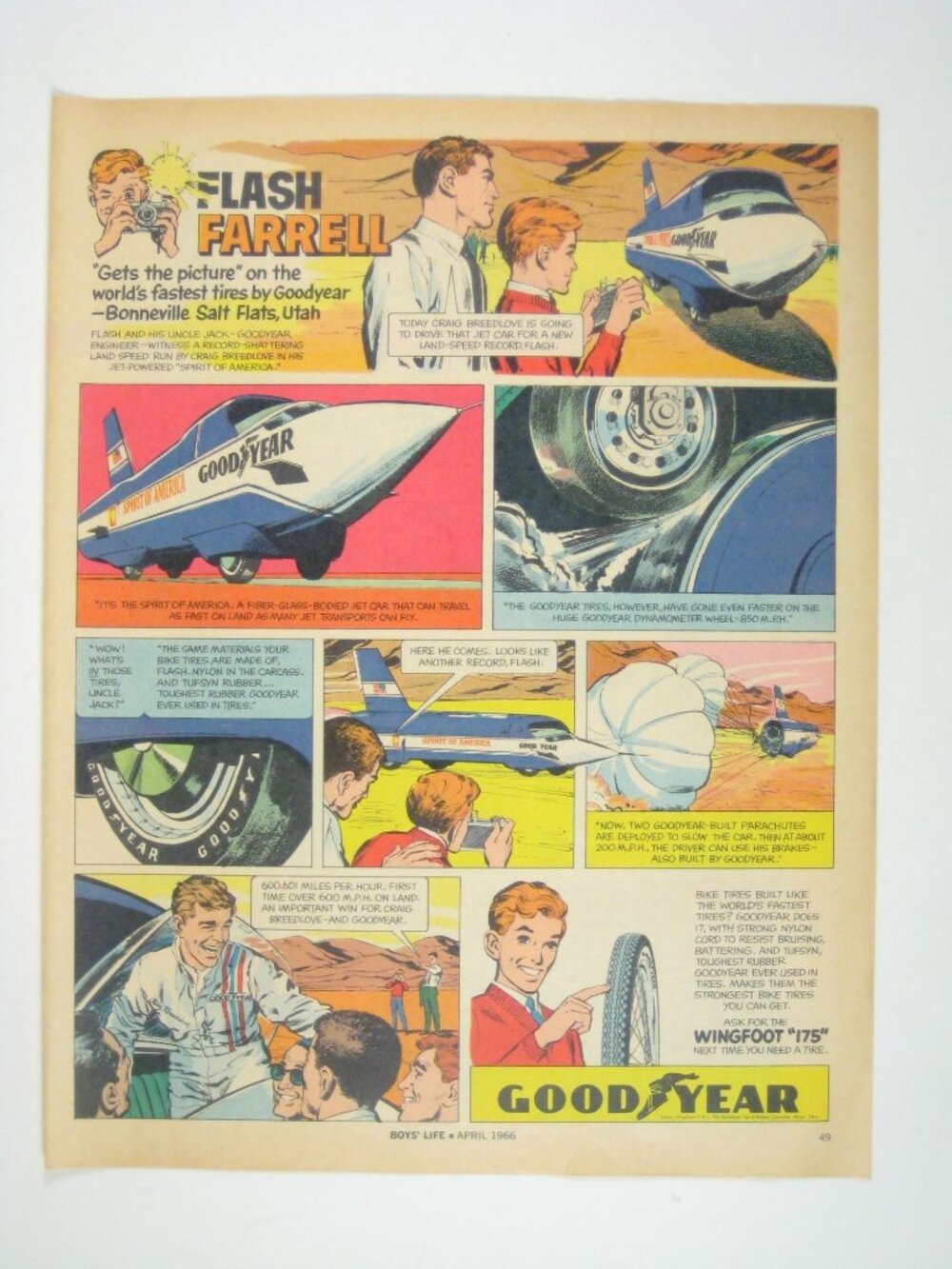 Flash Farrell Goodyear Vintage Comic Print Ad Bonneville Salt Flats April 1966